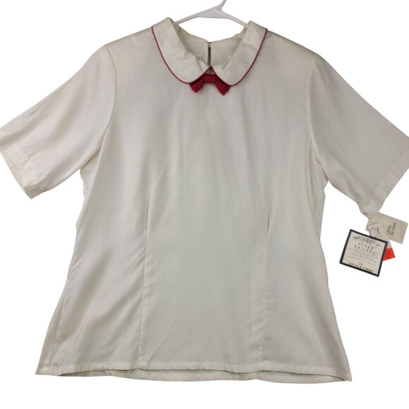 90s Vintage Susan Bristol Blouse Size 14 White w/Red Removable Bow Deadstock New - Picture 1 of 14